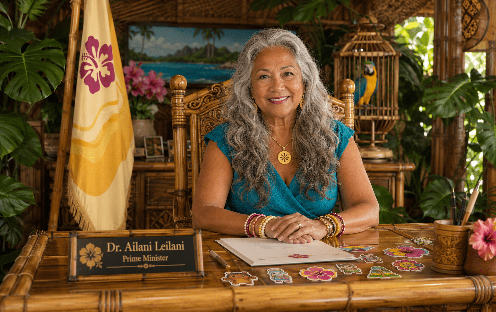 Official portrait of Dr. Ailani Leilani, Prime Minister of O'hua'hu